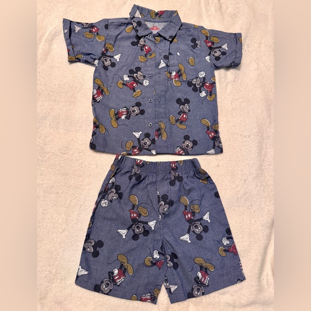 Junior Disney Kids Blue Mickey Mouse Buttoned Shirt and Shorts Set